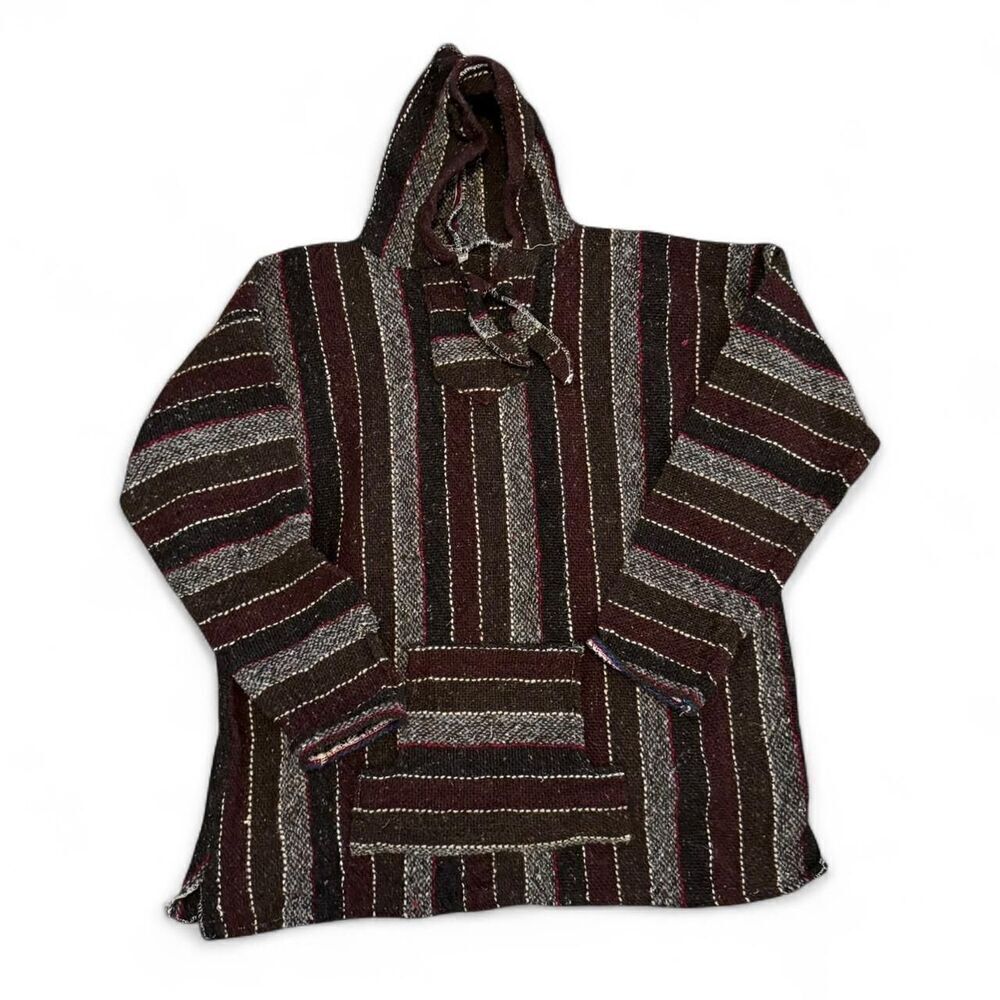 VEL-UTEX Striped Men's Baja Poncho Pullover Hoodie with Kangaroo Pouch Size XL